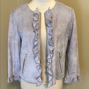 NWOT Nanette Lepore Purple Lavender Ruffle Blazer with gold accents